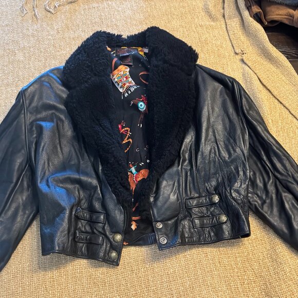 Vintage Ondie Town black leather cropped jacket. - Picture 1 of 6